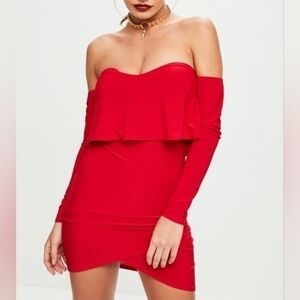 Missguided Overlay Bardot Bodycon Red Dress Size 10 NWT
